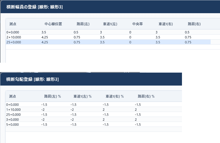 横断幅員と勾配を入力