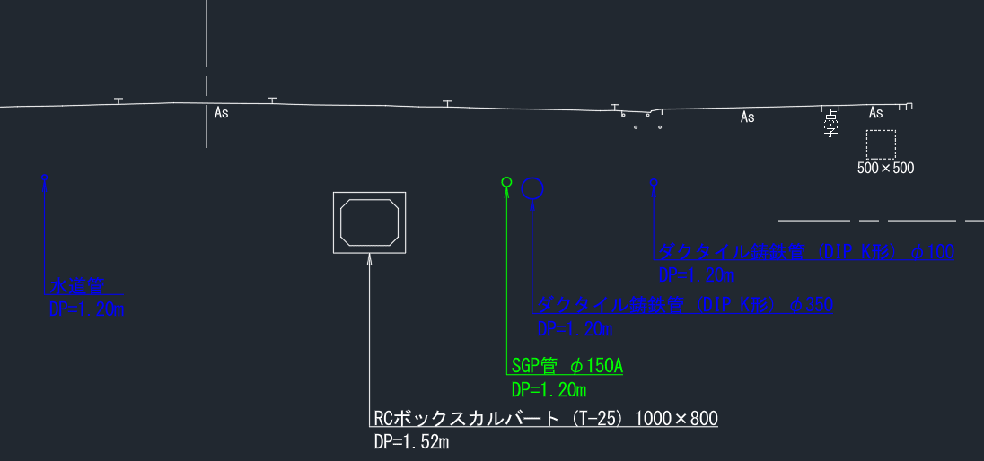 全埋設物に引出し線を一括配置